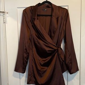 Brown Satin Wrap Jumpsuit (shorts)
